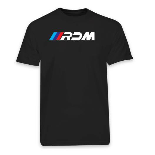Black RDM T-shirt with the white RDM logo on the chest