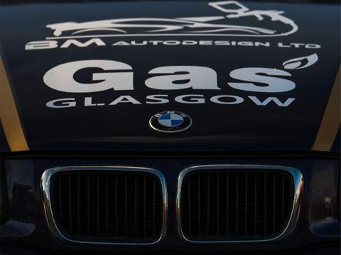 Gas Glasgow and BM Autodesign on the bonnet of car 85