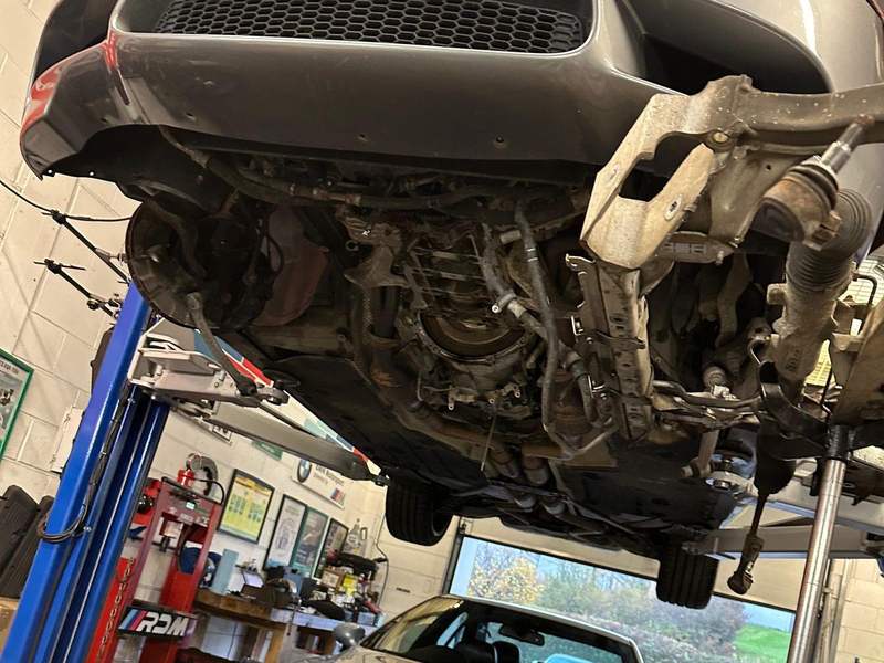 An E9x M3 up on the lift.