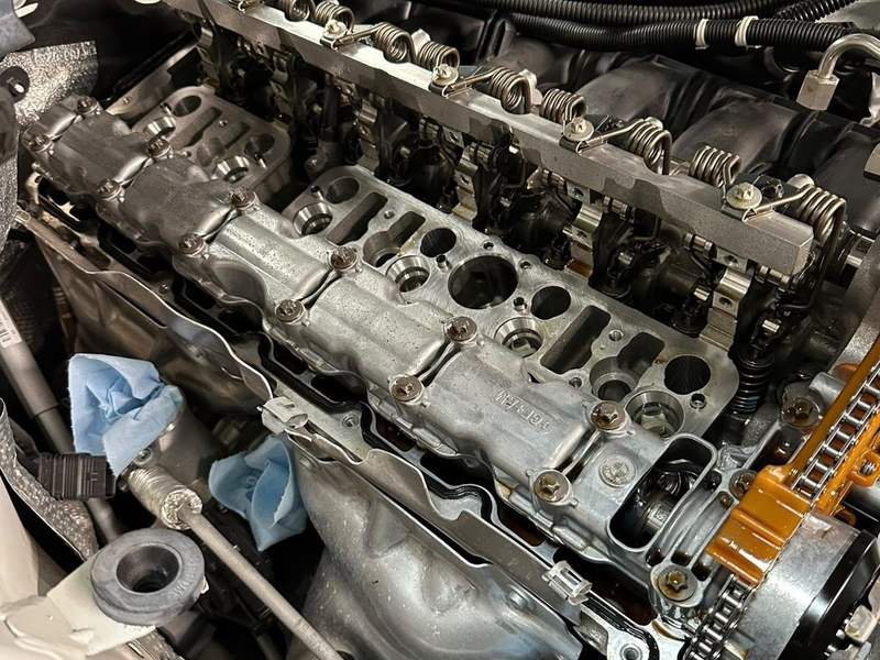 The top end opened up: camshafts and valvetrain.